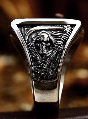 宽版大码欧美朋克嘻哈死神骷髅指环戒指霸气潮牌复古做旧个性饰品