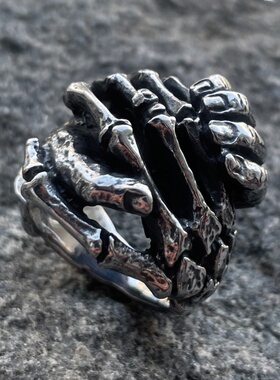 潮男复古朋克风不锈钢个性老鹰戒指霸气狼小众高级感大码钛钢指环