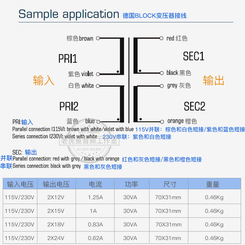 德国进口Block 30W双12V 15V 18V 24V 环牛 30VA 环形变压器 全新 - 图0