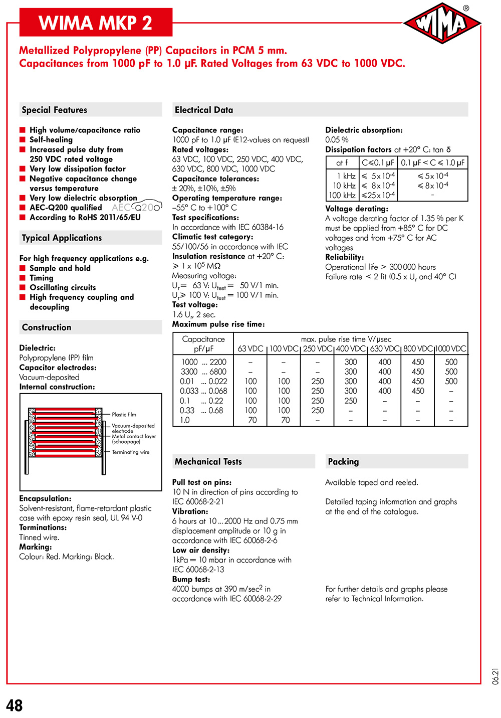 0.1uF 100V MKP2威马WIMA 音频无极薄膜电容104 100n全新德国原装 - 图0