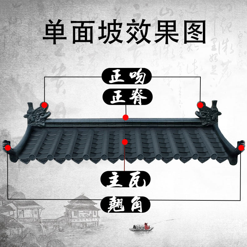 仿古瓦树脂瓦一体屋檐瓦片装饰塑料瓦门头瓦古建琉璃围墙瓦小青瓦_虎窝淘