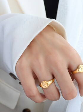 marka法式风格ring玫瑰花花朵戒指食指戒指环钛钢18k金尾戒ins风