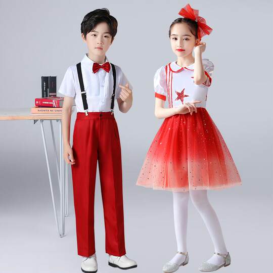 六一儿童大合唱团表演服服中小学生诗歌朗诵男女童主持礼服背带裤