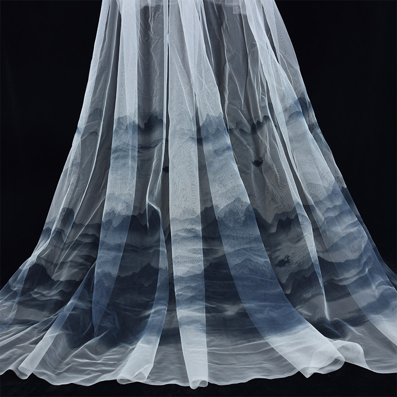 新中式水墨风山水网纱布料幼儿园环创手工渐变纱幔高密软网纱面料,淘宝优惠券,粉丝福利购,淘宝优惠卷