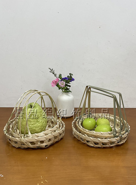 手提篮竹编零食小筛簸箕家用田园古风野餐采花门挂篓子纯手工编织