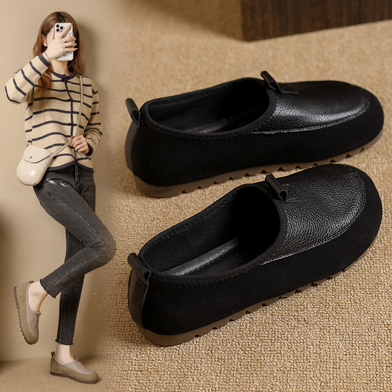 女鞋不累脚孕妇豆豆鞋女秋宽脚肥胖mm一脚蹬浅口老北京单鞋大码41,淘宝优惠券,粉丝福利购,淘宝优惠卷