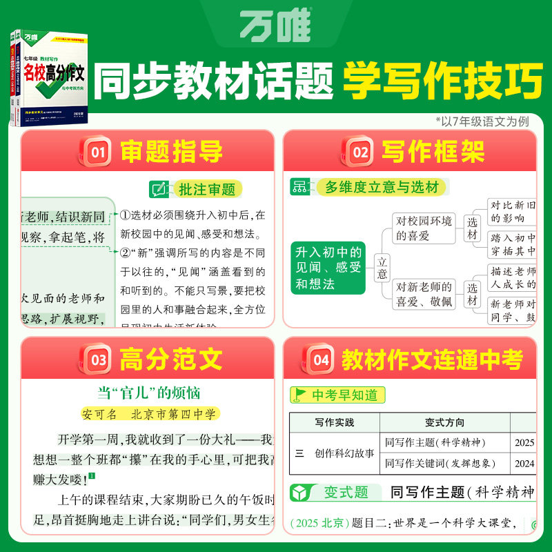 2026万唯中考语文英语名校高分作文七八九年级教材写作同步单元作文人教版初中作文高分范文精选优秀素材大全初一二三中考满分作文