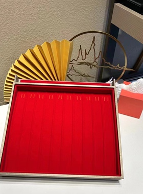 高档pu皮拉丝黄金红色收纳盒戒指吊坠项链手链首饰展示货盘带盖