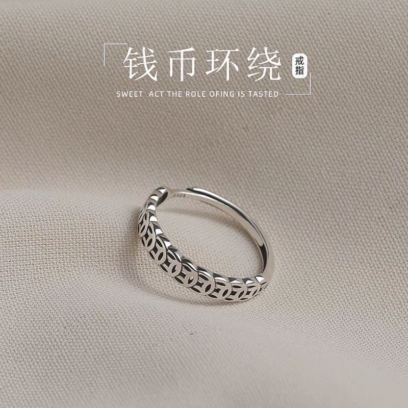 Pure silver 999 copper coin open ring for women