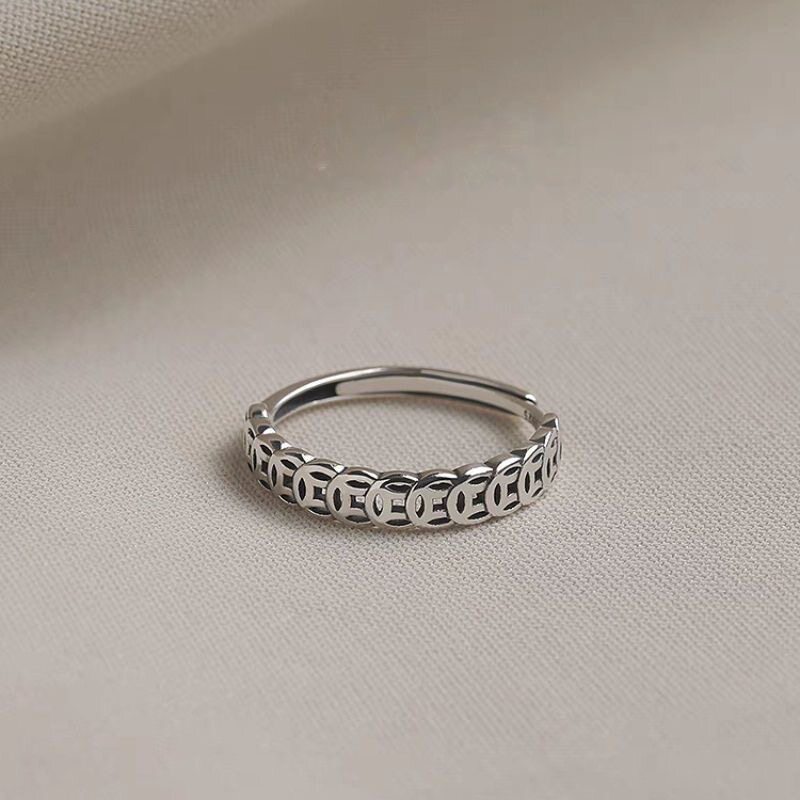 Pure silver 999 copper coin open ring for women