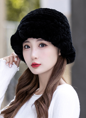 獭兔毛帽子女秋冬季渔夫帽显脸小