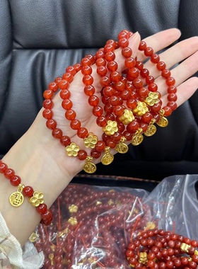 新品天然红玛瑙手链开年红红火火，精致百搭发财暴富