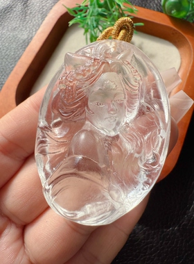 天然白水晶妲己娘娘狐吊坠礼物桃花爱情精工雕刻水晶吊坠
