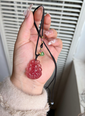 天然草莓晶九尾狐吊坠女红狐狸凤九狐狸项链桃花灵狐挂件送女友