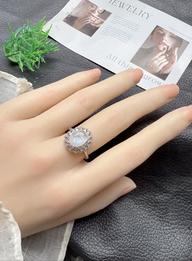 新品天然蓝月光戒指月光石蓝光月亮石百搭精致活口大气百搭礼物女