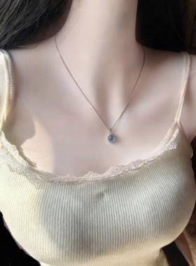 天然海蓝宝吊坠合金镶嵌小清新胸坠时尚饰品锁骨链
