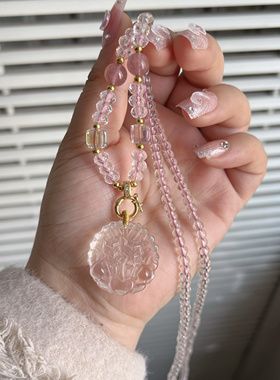 天然白水晶双狐吊坠甜蜜和好项链狐狸桃花爱情毛衣链精致百搭礼物