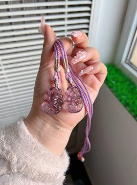 天然紫水晶九尾狐狸雕刻九尾狐吊坠项链小众闺蜜编绳礼物