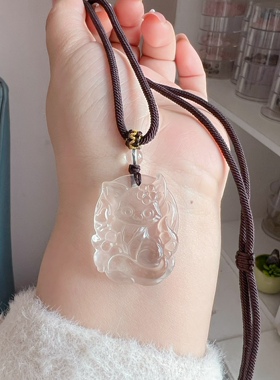 天然白水晶狐狸项链吊坠大眼萌狐白狐水晶项链桃花爱情男女同款