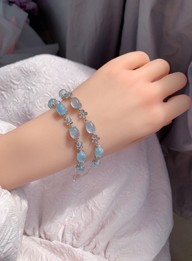 天然海蓝宝手链女小众韩版潮姐妹