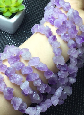 天然紫水晶原石长条手链半成品40厘米左右薰衣草紫水晶