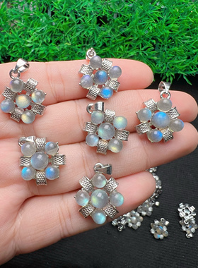 天然灰月光吊坠月光石拉长石精致百搭可爱礼物女