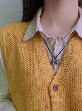 天然银曜石蝴蝶结吊坠手链项链百搭休闲酷帅风套装礼物女包邮