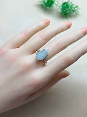 天然海蓝宝九尾狐狸戒指显白活扣合金镶嵌桃花爱情礼物女包邮