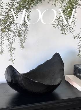 侘寂手工碳化木黑色果盘船型自然人文展厅民宿酒店工艺品玄关茶几