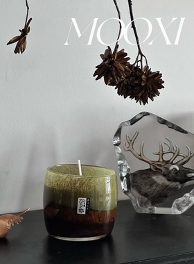 外贸南洋复古软装绿色琥珀色香薰蜡烛摆件样板间轻奢文艺礼品赠送