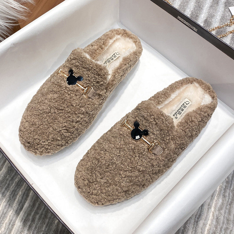 毛毛鞋女半拖秋冬外穿穆勒鞋加绒包头棉拖鞋平底大码女棉鞋41到43,淘宝优惠券,粉丝福利购,淘宝优惠卷