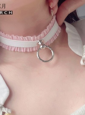 手作粉白蕾丝颈饰choker颈项圈脖