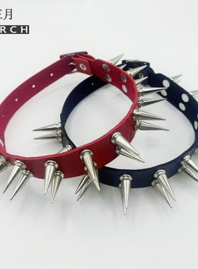 皮革金属双层尖钉男女项圈