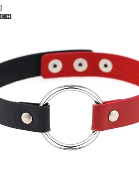 男女朋克皮质拼色圆环女项圈