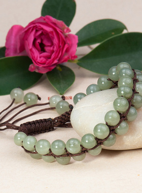 梦克拉和田玉手链 双排手链手排 DIY编织手工制作 幸福排排坐