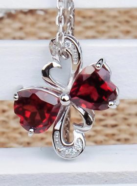 石榴石酒红色豪华群镶心形吊坠