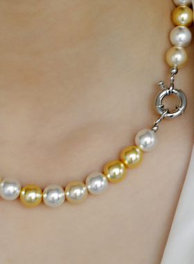 W的手创正圆珍珠项链混彩老钱风