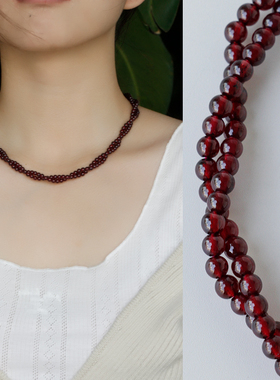 w的手创编织复古时髦石榴石项链