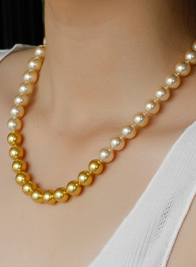 w的手创澳白渐变金珠色珍珠项链