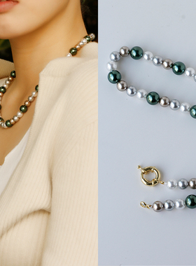 W的手创孔雀绿色混彩珍珠项链