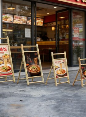 复古新中式竹制户外迎宾海报架