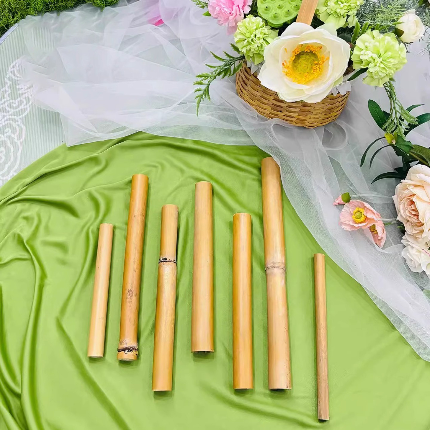 黄色竹竿小竹子防腐竹料原材料道具竹子花艺装饰大小短竹段竹筒 - 图1