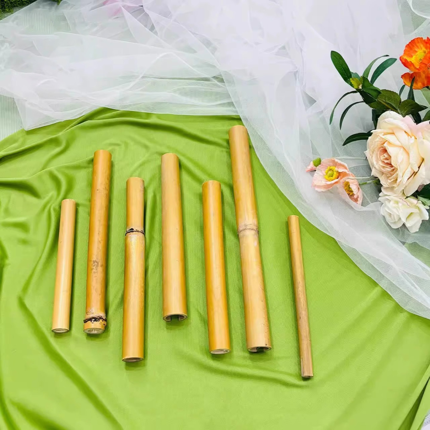 黄色竹竿小竹子防腐竹料原材料道具竹子花艺装饰大小短竹段竹筒 - 图0