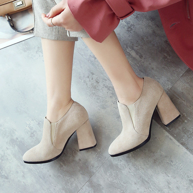 韩版磨砂深口单鞋女粗跟尖头2024春秋新款上班工作鞋子百搭高跟鞋,淘宝优惠券,粉丝福利购,淘宝优惠卷