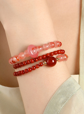 新中式红色手串女红玛瑙转运珠手链多层叠戴2026新款新年手饰礼物