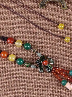 民族风锁骨链女短款琉璃项链复古风颈链气质古典饰品装饰