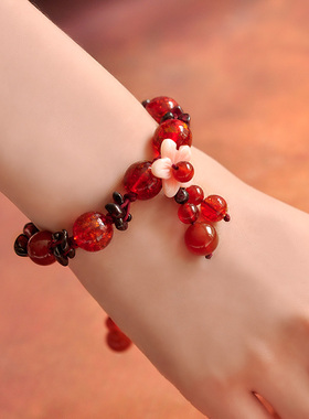 红绳手链女水晶玛瑙手串