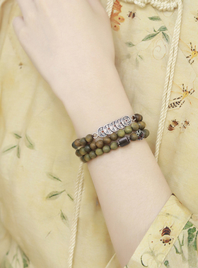 绿檀木设计感双圈手串文艺复古