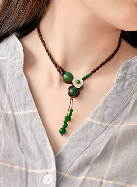 国潮绿玛瑙民族风项链气质森系