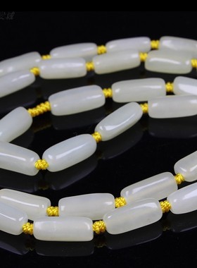 新疆和田玉青白玉项链籽料原石玉珠桶珠毛衣链子吊坠挂件绳男女款